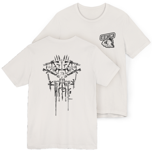 “Retribution” Punisher t-shirt for fans of Marvel and Daredevil Born Again, double-sided Frank Castle design